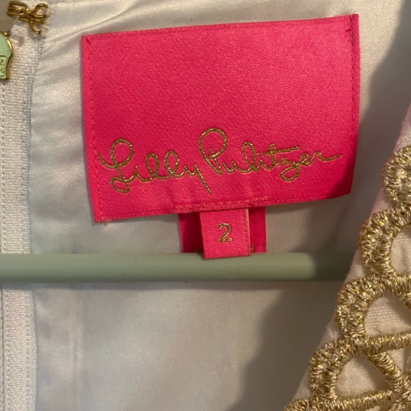 ☀️ Lilly Pulitzer White and Gold Arie Stretch Shift Dress - Picture 4 of 10